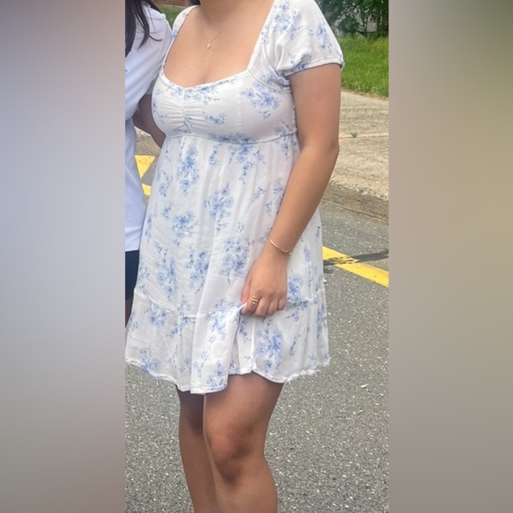 Hollister White and Blue Floral Mini Dress